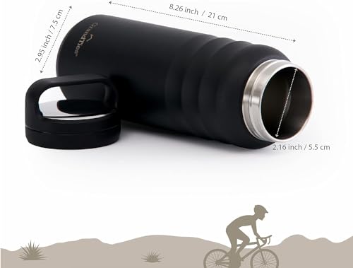 GRANDTIES 2 Lids Sports Stainless Steel Water Bottles – Wide Mouth Vacuum Insulated Reusable Leak Proof BPA-Free Travel Metal Canteen, Thermal Bottles for Men Women Gym (Midnight Black 24 oz) - Image 4