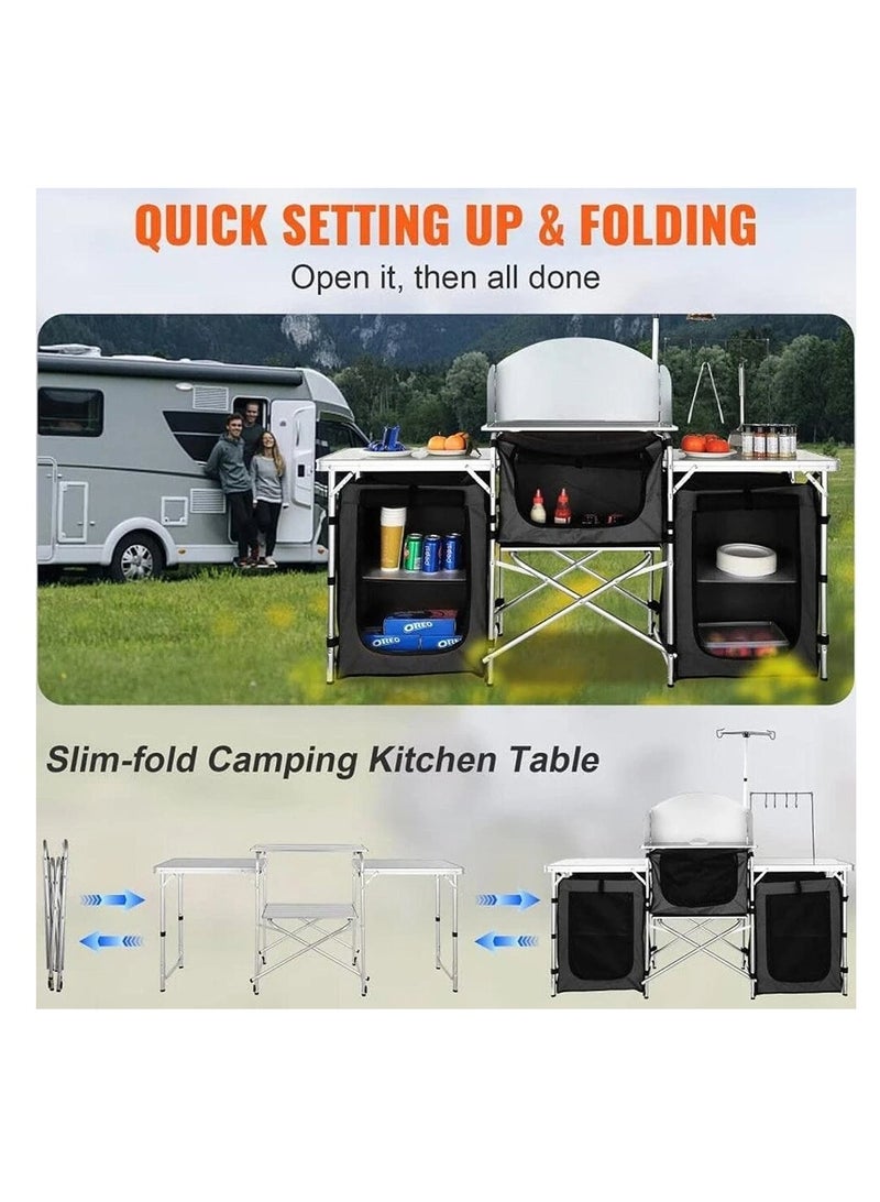 Camping Portable Extensible Table with Sink, Aluminum Folding Table Outdoor Cook Station for Picnic & Traveling (Black)