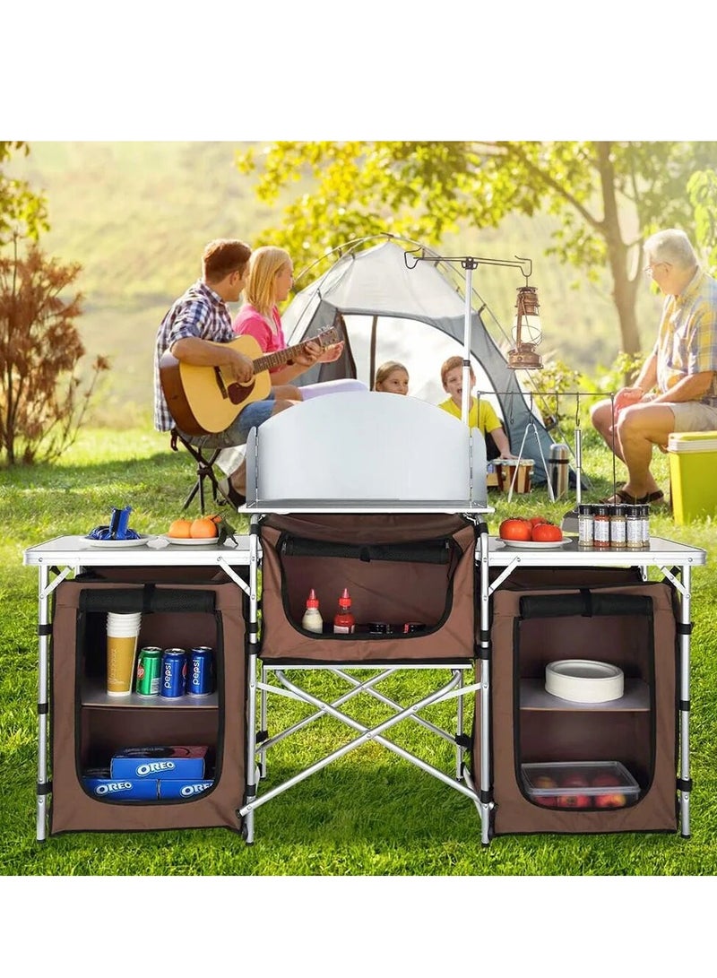 Camping Portable Extensible Table with Sink, Aluminum Folding Table Outdoor Cook Station for Picnic & Traveling (Black)