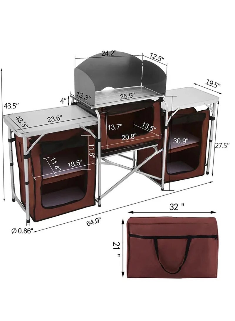 Camping Portable Extensible Table with Sink, Aluminum Folding Table Outdoor Cook Station for Picnic & Traveling (Black)