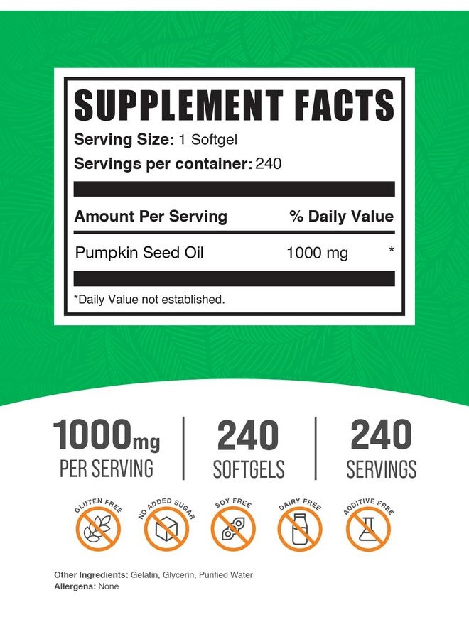 BulkSupplements.com Pumpkin Seed Oil Softgels - Pumpkin Seed Oil Supplement, Herbal Supplement - Gluten Free, 1 Softgel per Serving, 240 Count (Pack of 1) - Image 2