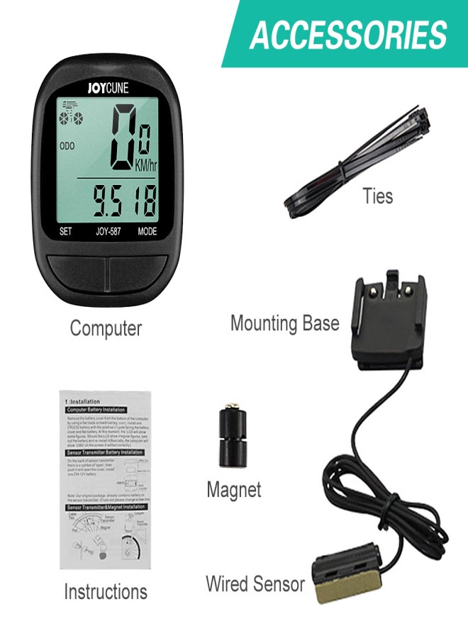 JOYCUNE Bike Computer Bicycle Waterproof Wired Speedometer and Odometer Stopwatch Cycle Bike   Computer with LED Display for Outdoor Cycling - Image 2