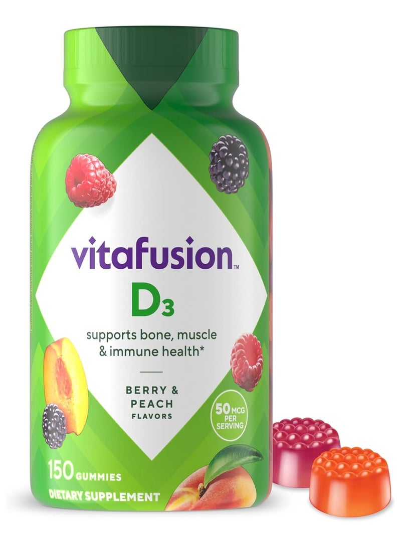 Vitafusion Vitamin D3 Gummy Vitamins, 50mcg per serving, Immune System Support*, Delicious Peach and Berry Flavors, 150 ct (75 day supply)