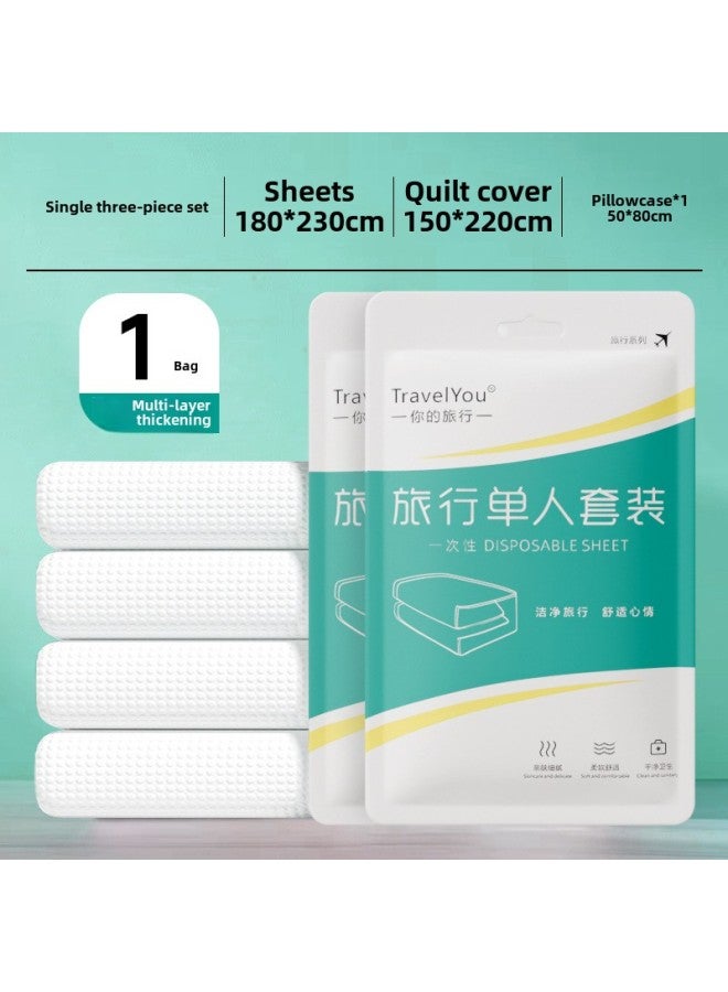 Disposable Pillowcase Bed Sheet Winter Thickened Household Hotel Supplies Increased Travel Special Business Suit-Color:Disposable Single Three-piece Set  - Image 1