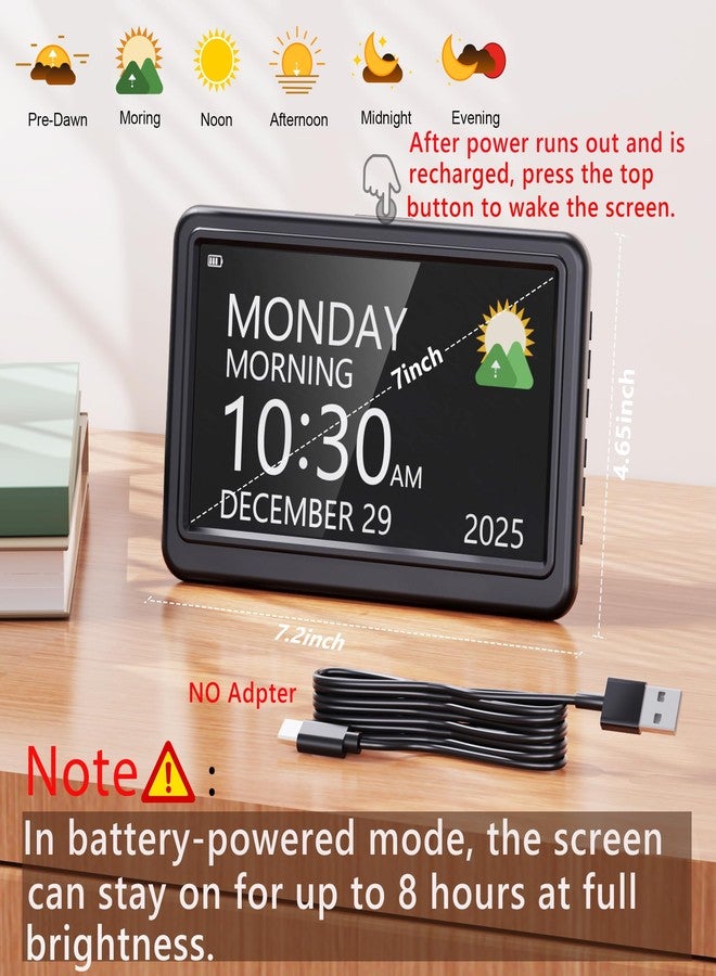 PPLEE Rechargeable Digital Calendar Alarm Clocks for Senior, 7" Clock with Day and Date for Elderly, 20 Reminders & Alarms, Auto Dimmer/DST, 12 Themes, 18 Ringtones for Dementia Memory Loss, 1024*600 HD - Image 2