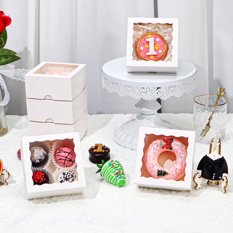 SLShePack 40 Pack Bakery Boxes for Mini Bundt, Cake,Pie, Cinnamon Roll Treat,4x4x2 Inches Cookies Boxes Chocolate Truffle Box Party Wedding Favor - Image 4