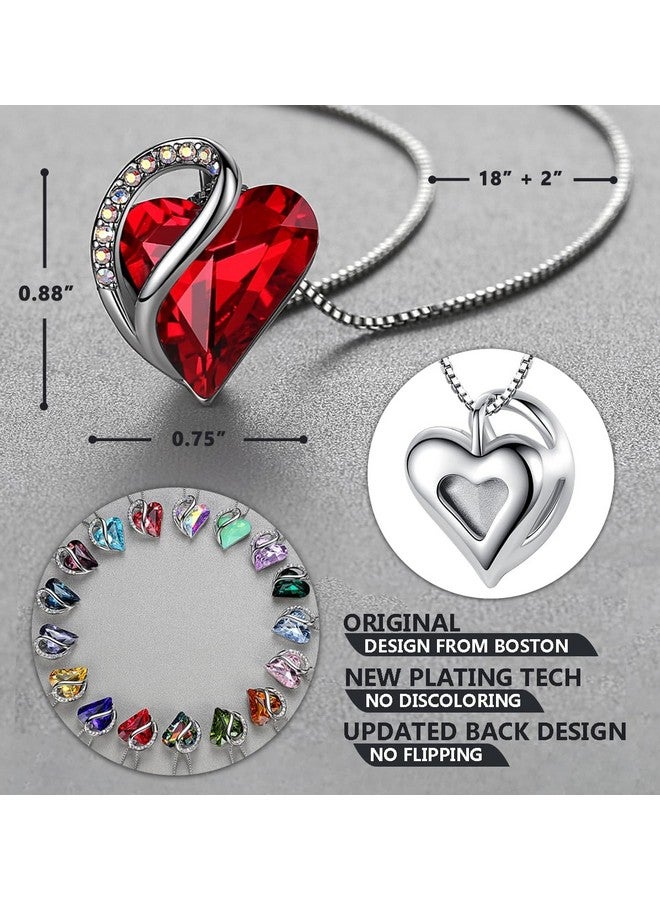Leafael Holiday Gift Necklaces For Women, Infinity Love Garnet Ruby Red Heart Pendant, January July Birthstone Crystal, Silver Plated 18" + 2" Chain, Christmas Jewelry Or Birthday Gifts For Mom & Wife - Image 3