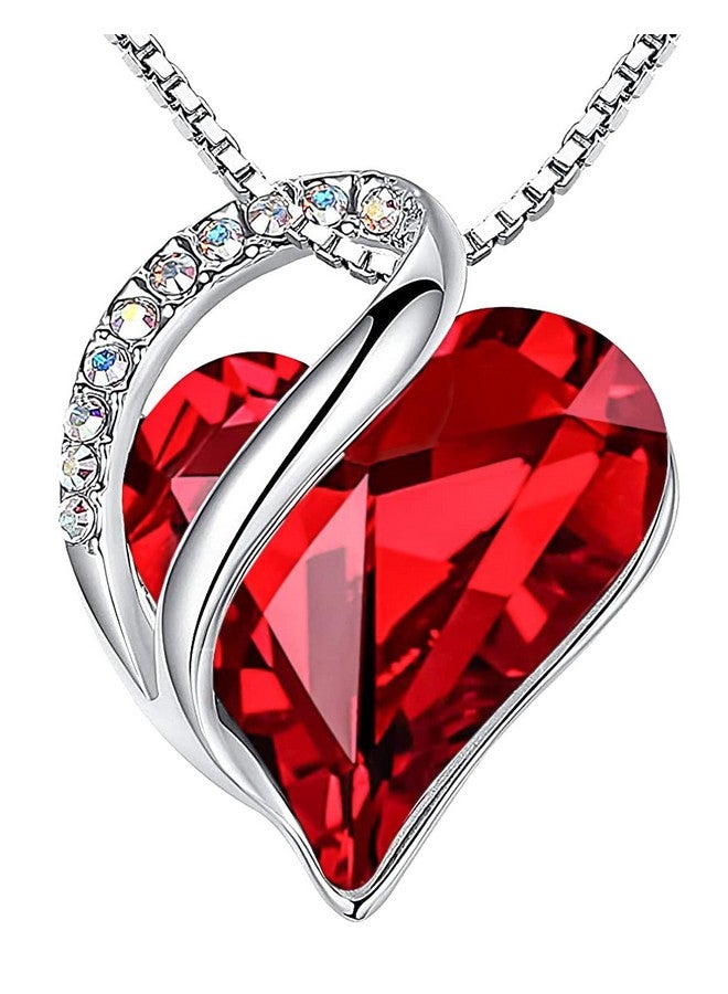 Leafael Holiday Gift Necklaces For Women, Infinity Love Garnet Ruby Red Heart Pendant, January July Birthstone Crystal, Silver Plated 18" + 2" Chain, Christmas Jewelry Or Birthday Gifts For Mom & Wife - Image 1