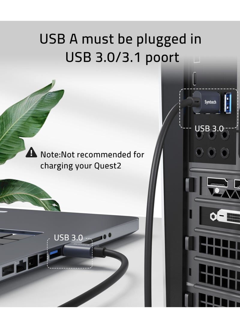 سينتيك كيبل ربط Syntech (5 متر) لنظارات الواقع الافتراضي Meta Quest 3/2/Pro/Pico 4 و PC/SteamVR - نقل بيانات فائق السرعة USB 3.0 إلى USB-C - (لون أسود) - Image 4