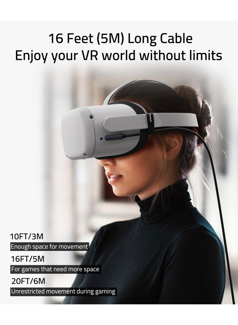 سينتيك كيبل ربط Syntech (5 متر) لنظارات الواقع الافتراضي Meta Quest 3/2/Pro/Pico 4 و PC/SteamVR - نقل بيانات فائق السرعة USB 3.0 إلى USB-C - (لون أسود) - Image 3