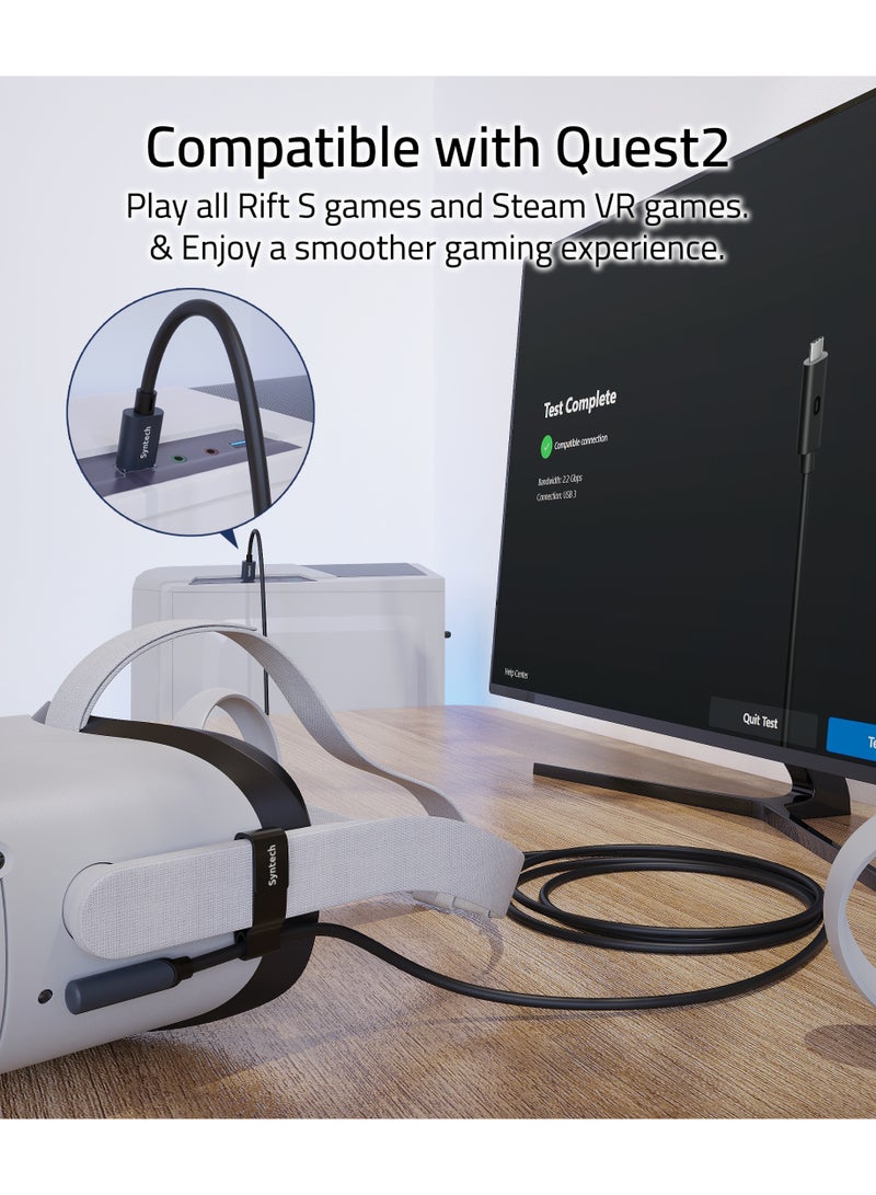 سينتيك كيبل ربط Syntech (5 متر) لنظارات الواقع الافتراضي Meta Quest 3/2/Pro/Pico 4 و PC/SteamVR - نقل بيانات فائق السرعة USB 3.0 إلى USB-C - (لون أسود) - Image 5