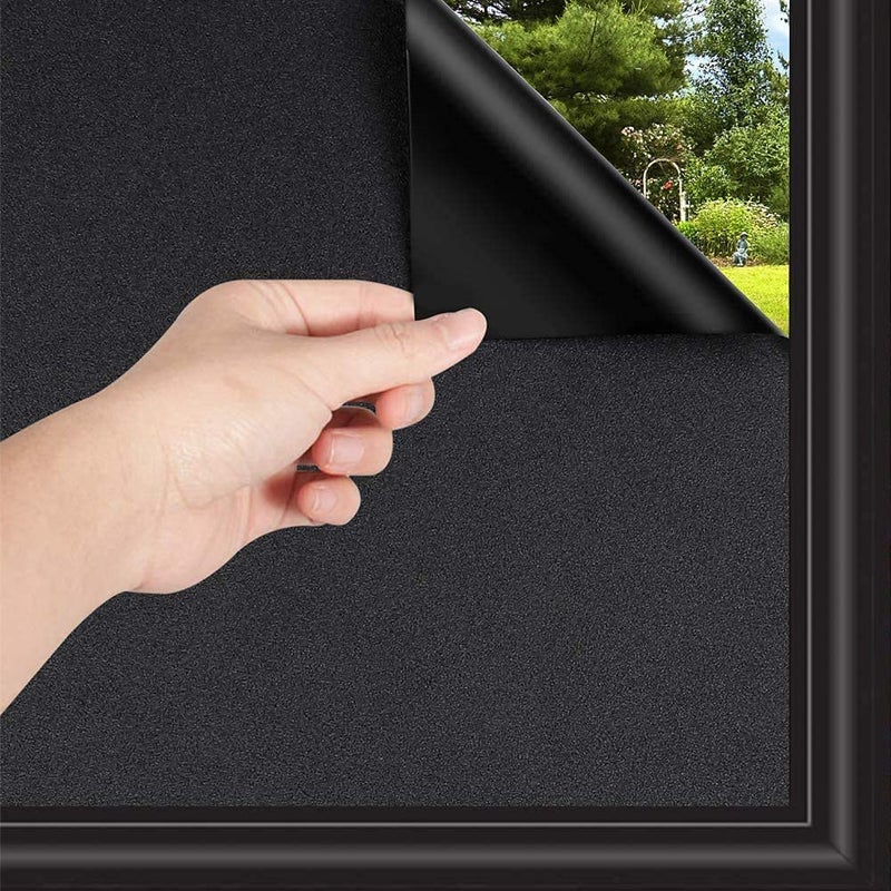 Total Blackout Window Film 30x200cm Blackout Window Cover Black Film for Glass Windows Privacy Light Blocking UV Protection Glass Window Sticker Dark Black out Window Film Matt  Non Adhesive