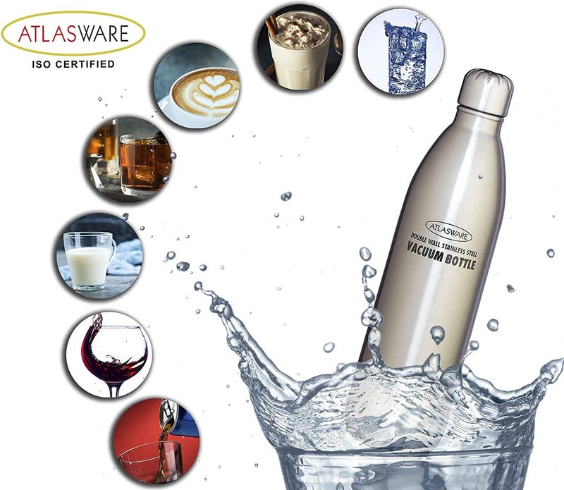 Atlasware Double Wall Stainless Steel Vacuum Bottle - 1000ml, Grey - Image 5