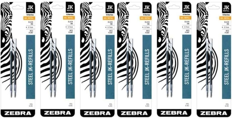 Zebra G-301 Stainless Steel Pen JK-Refill, Medium Point, 0.7mm, Black Ink, 2-Count (6 Pack)