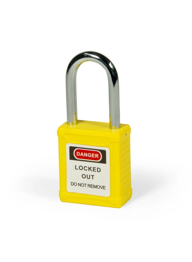 Giffex Locked Out Thermoplastic Safety Padlock With Key Industrial Lockout Long Steel Shackle For Chemical Electric Industrial Automotive (Yellow) - Image 2