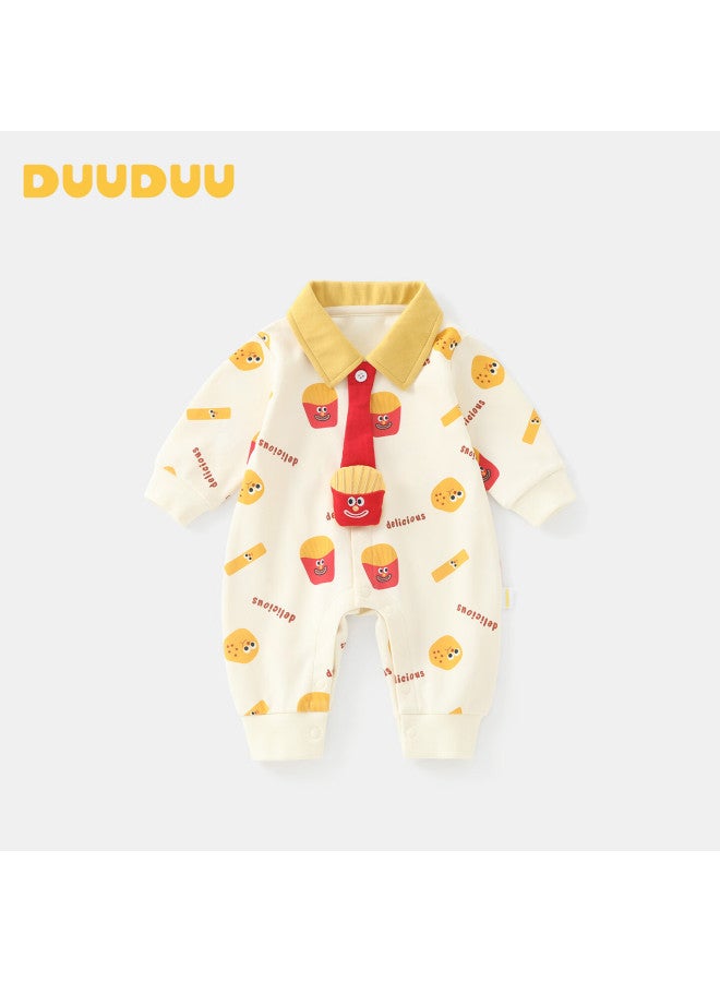 Duuduu Baby Romper Autumn Newborn Collared Shirt Jumpsuit Boys Fries 100cm - Image 1