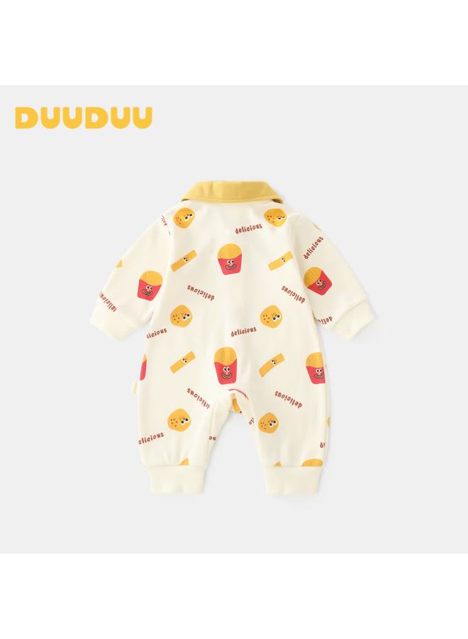 Duuduu Baby Romper Autumn Newborn Collared Shirt Jumpsuit Boys Fries 100cm - Image 2