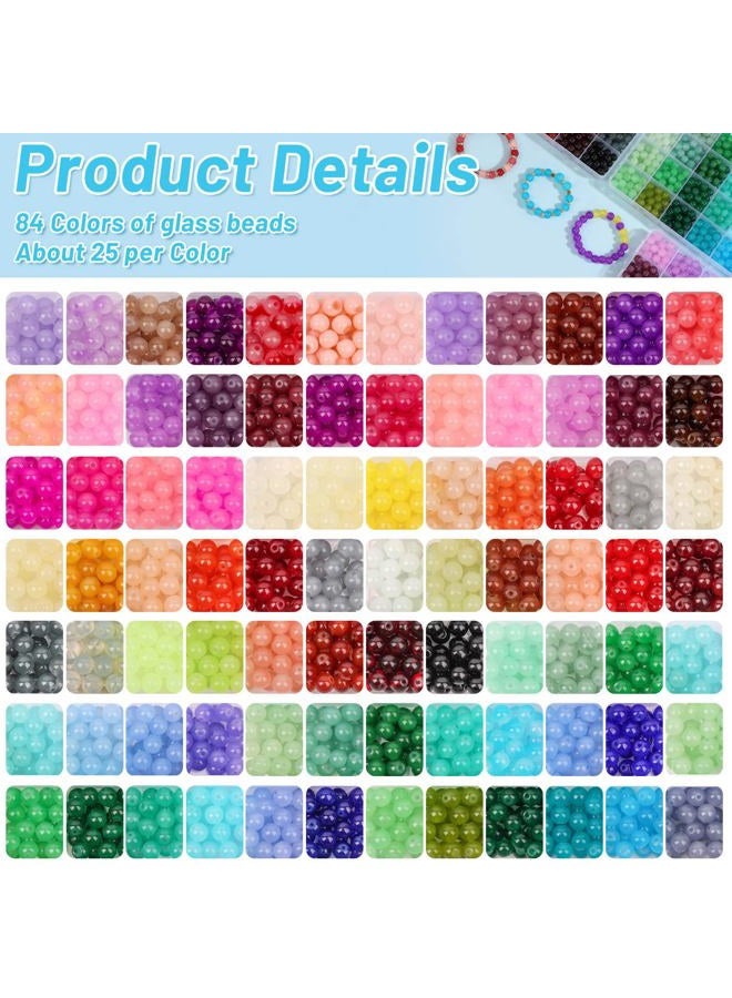 shynek 2100 Pieces 8mm Round Glass Beads for Bracelets, 84 Colors Crystal Glass Beads for Jewelry Making and DIY Crafts - Image 3