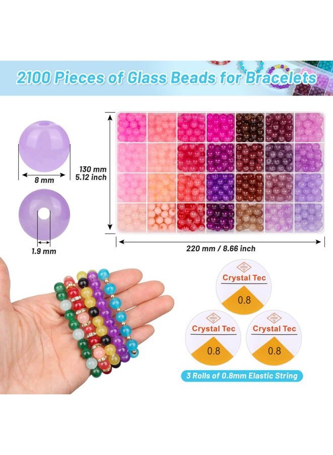 shynek 2100 Pieces 8mm Round Glass Beads for Bracelets, 84 Colors Crystal Glass Beads for Jewelry Making and DIY Crafts - Image 4