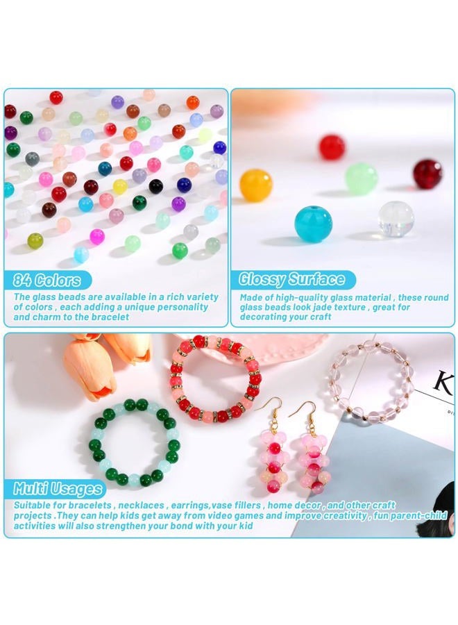 shynek 2100 Pieces 8mm Round Glass Beads for Bracelets, 84 Colors Crystal Glass Beads for Jewelry Making and DIY Crafts - Image 5