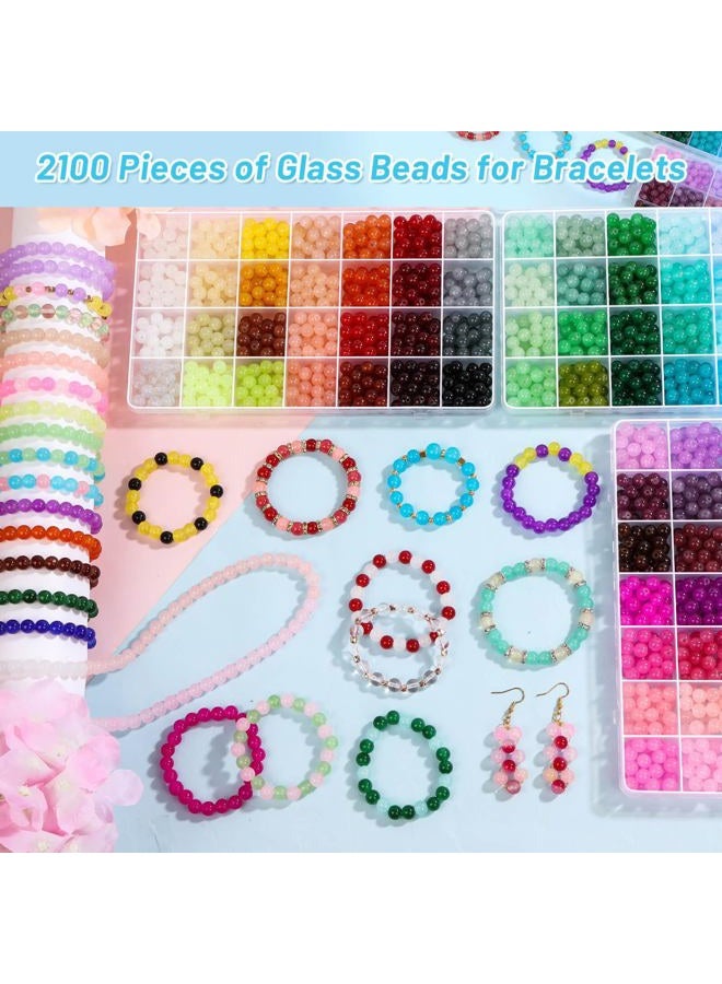 shynek 2100 Pieces 8mm Round Glass Beads for Bracelets, 84 Colors Crystal Glass Beads for Jewelry Making and DIY Crafts - Image 2