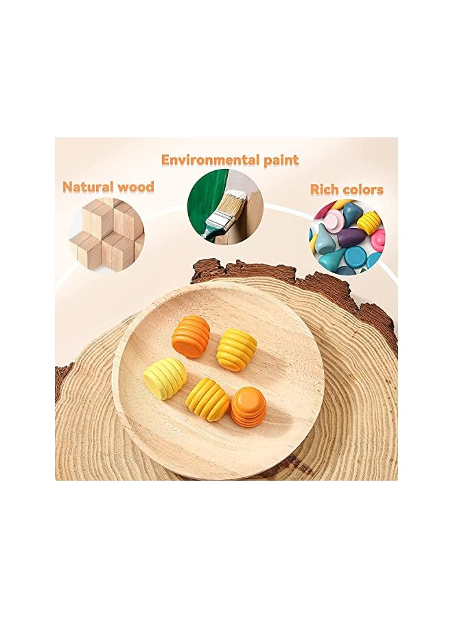 PROMASS PCS Loose Parts Materials Wooden Rainbow Toy Building Sets Building Blocks,Montessori Sorting & Stacking Art Toys, Preschool Toys Learning Educational Shape Sorting with 7 Shapes, 27 Color - Image 2