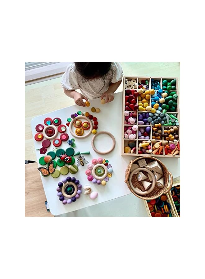 PROMASS PCS Loose Parts Materials Wooden Rainbow Toy Building Sets Building Blocks,Montessori Sorting & Stacking Art Toys, Preschool Toys Learning Educational Shape Sorting with 7 Shapes, 27 Color - Image 3