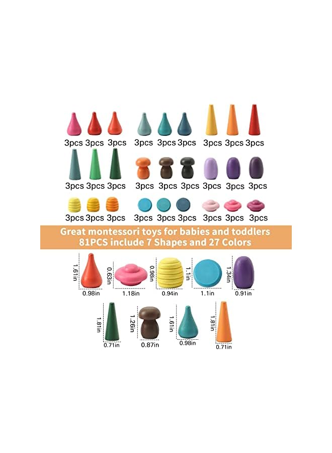 PROMASS PCS Loose Parts Materials Wooden Rainbow Toy Building Sets Building Blocks,Montessori Sorting & Stacking Art Toys, Preschool Toys Learning Educational Shape Sorting with 7 Shapes, 27 Color - Image 4