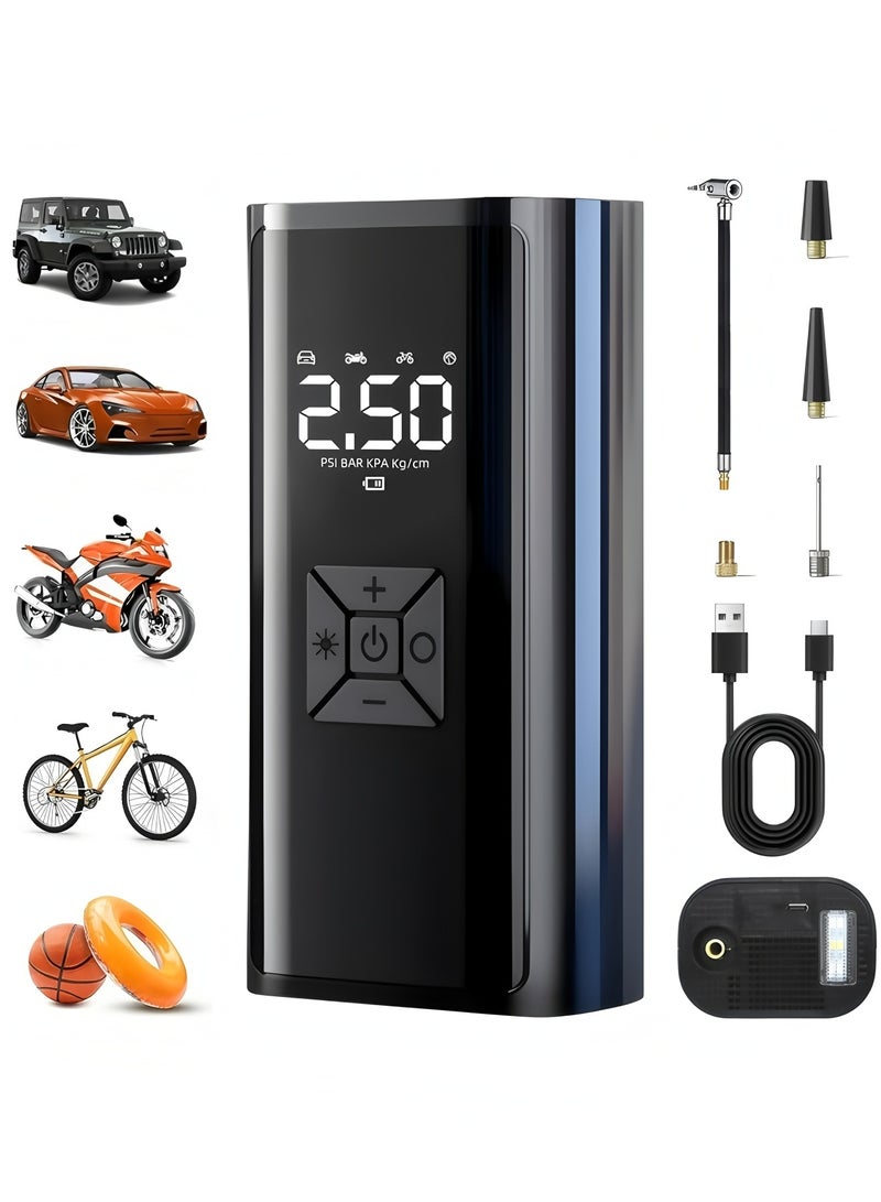 أبلينم منفاخ إطارات محمول، مضخة هواء كهربائية لاسلكية للدراجات، مع بطارية، شاشة LCD رقمية، ضوء LED، مضخة هواء صغيرة محمولة للسيارات والدراجات النارية والدراجات والكرات - Image 1