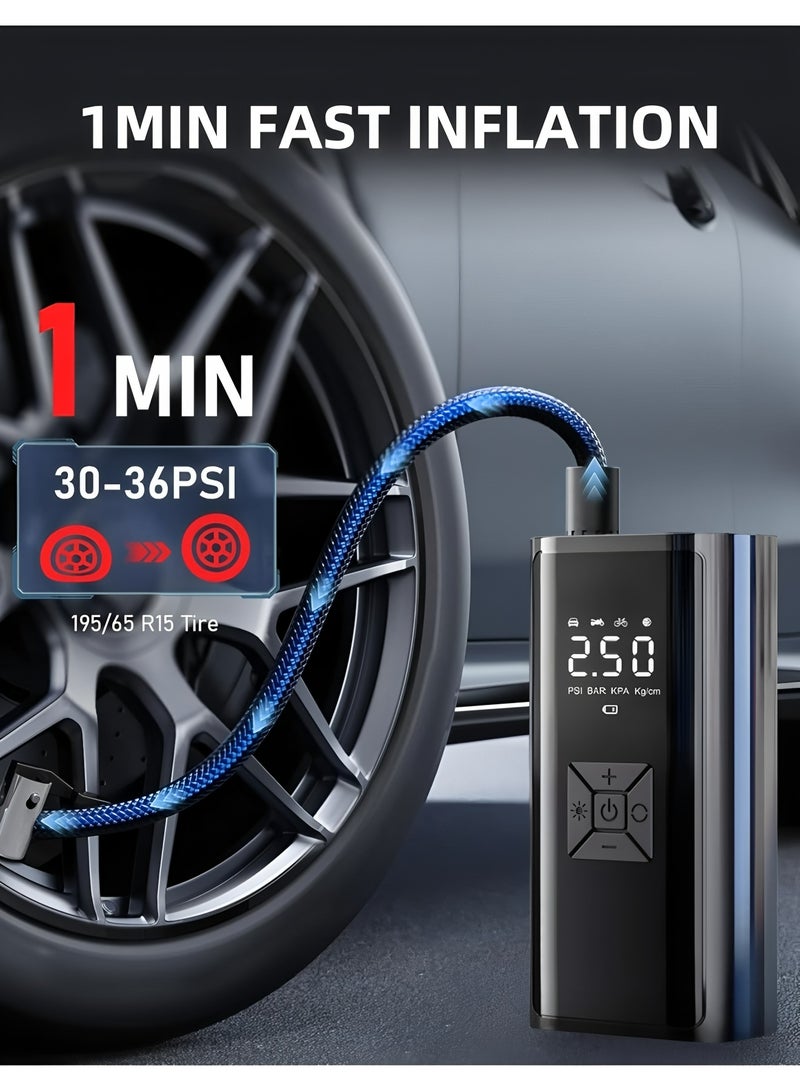 أبلينم منفاخ إطارات محمول، مضخة هواء كهربائية لاسلكية للدراجات، مع بطارية، شاشة LCD رقمية، ضوء LED، مضخة هواء صغيرة محمولة للسيارات والدراجات النارية والدراجات والكرات - Image 2