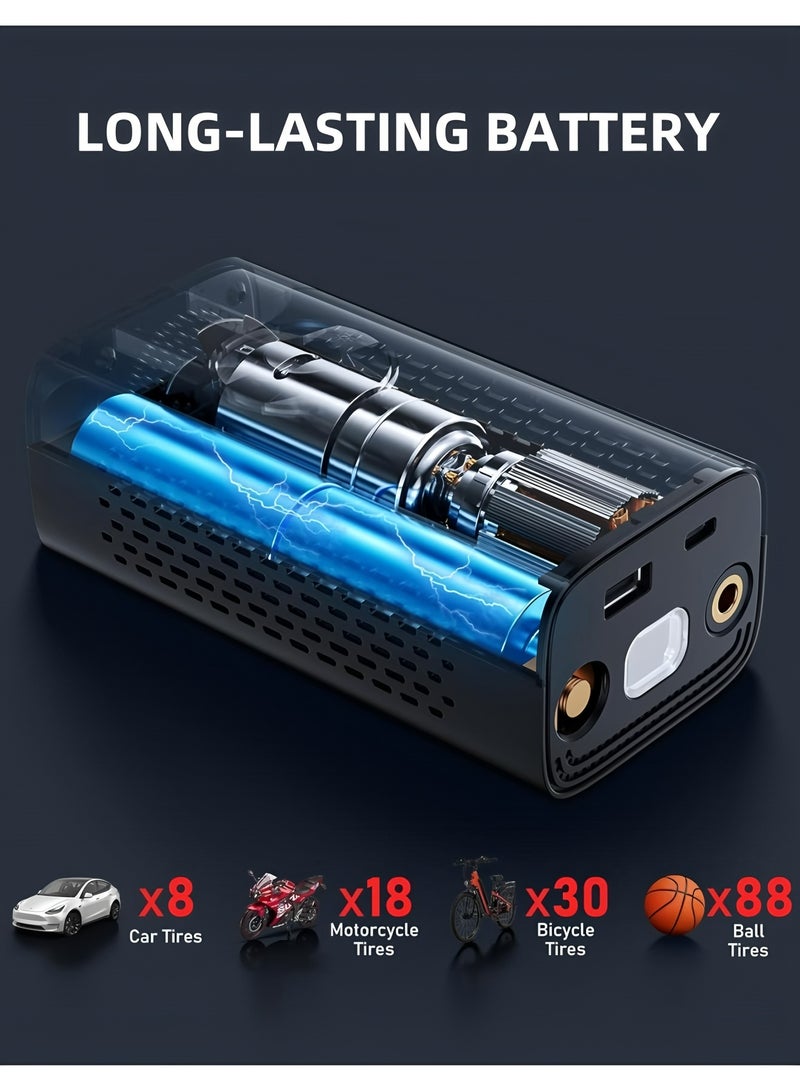 أبلينم منفاخ إطارات محمول، مضخة هواء كهربائية لاسلكية للدراجات، مع بطارية، شاشة LCD رقمية، ضوء LED، مضخة هواء صغيرة محمولة للسيارات والدراجات النارية والدراجات والكرات - Image 3