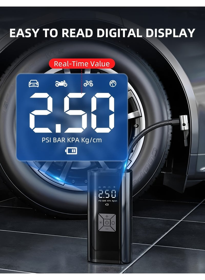 أبلينم منفاخ إطارات محمول، مضخة هواء كهربائية لاسلكية للدراجات، مع بطارية، شاشة LCD رقمية، ضوء LED، مضخة هواء صغيرة محمولة للسيارات والدراجات النارية والدراجات والكرات - Image 4