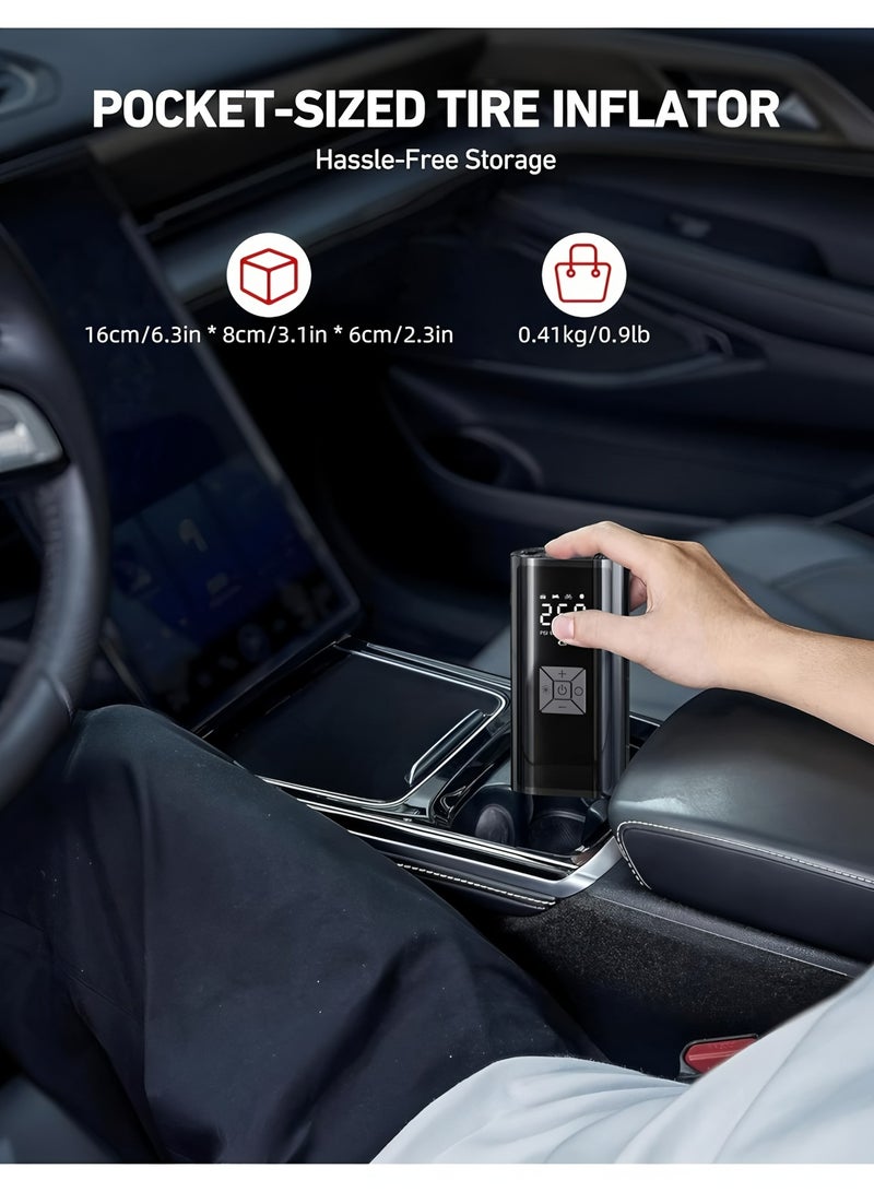 أبلينم منفاخ إطارات محمول، مضخة هواء كهربائية لاسلكية للدراجات، مع بطارية، شاشة LCD رقمية، ضوء LED، مضخة هواء صغيرة محمولة للسيارات والدراجات النارية والدراجات والكرات - Image 5