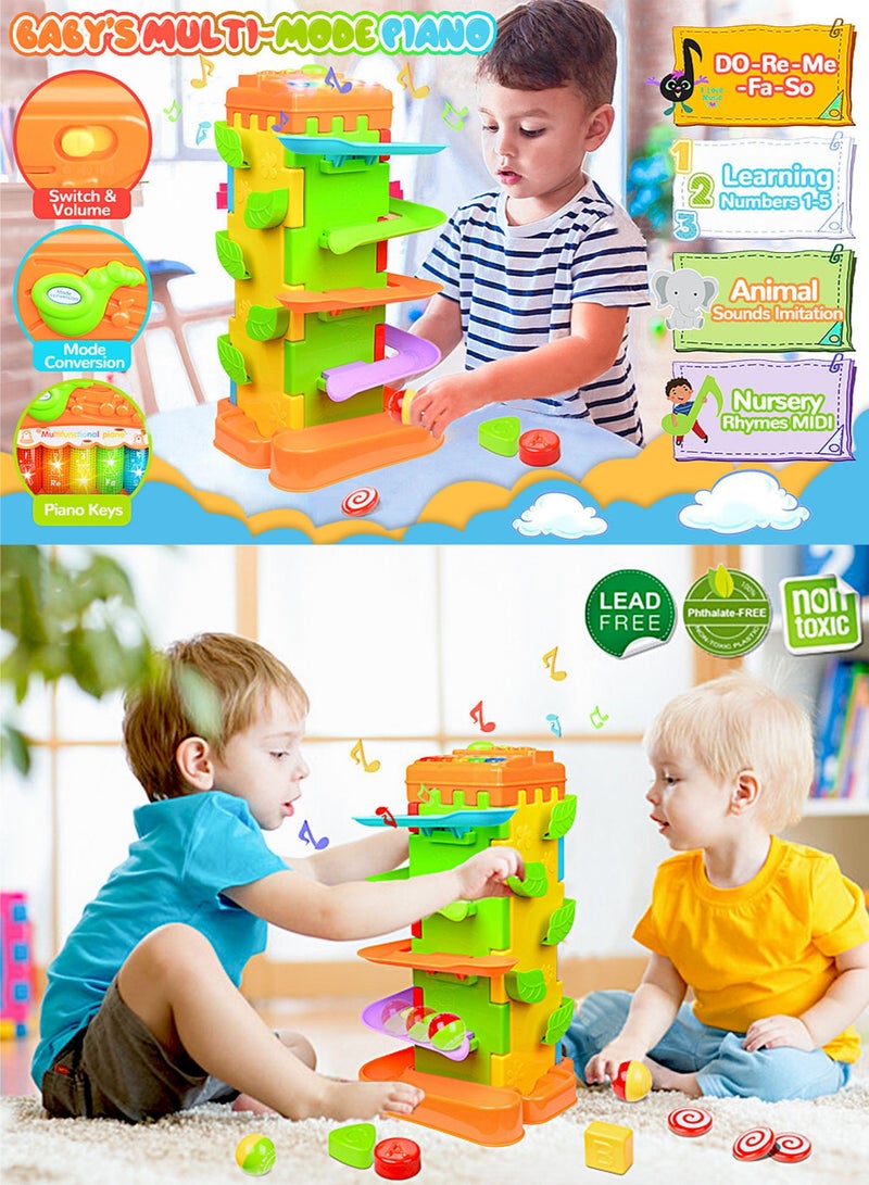 Oobidoo 4-in-1 Kids Musical Educational Activity Tower Toy with Detachable Light Up Piano Sliding Ball Track Rolling Rattle Disc Shape Sorter Multi Mode Learning Numbers 1 to 5 Animal Sounds Names Interactive Light Up Game Toddler Early Development Toy Hand Eye Coordination Sensory Motor Skills ABS Safe Non Toxic Gift for Boys and Girls 18 Months+ - Image 4