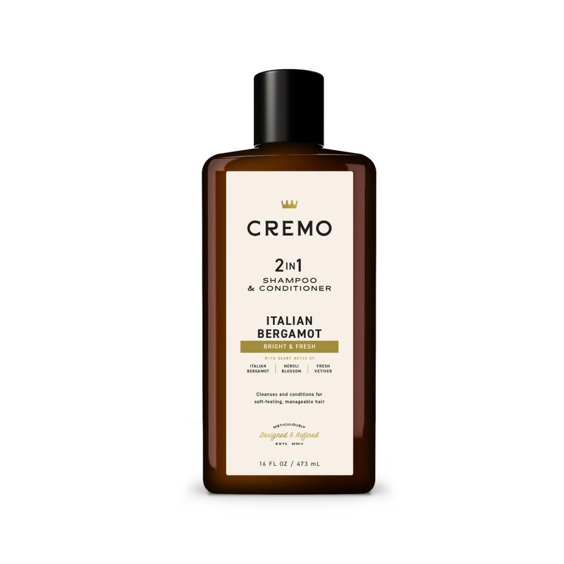 Cremo Italian Bergamot 2 in 1 Shampoo & Conditioner for Men, Notes of Italian Bergamot, Neroli Blossom, and Fresh Vetiver, 16 Fl Oz - Image 1