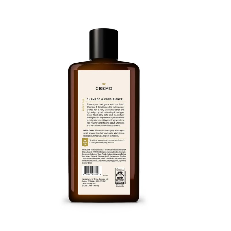 Cremo Italian Bergamot 2 in 1 Shampoo & Conditioner for Men, Notes of Italian Bergamot, Neroli Blossom, and Fresh Vetiver, 16 Fl Oz - Image 4