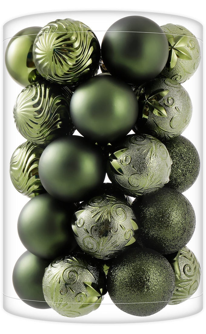 34CT DARK GREEN CHRISTMAS BALL ORNAMENTS SHATTERPROOF PLASTIC CHRISTMAS TREE DECORATIONS FOR XMAS PARTY HOME OFFICE HOLIDAY DECOR MEDIUM SIZE 236 60MM