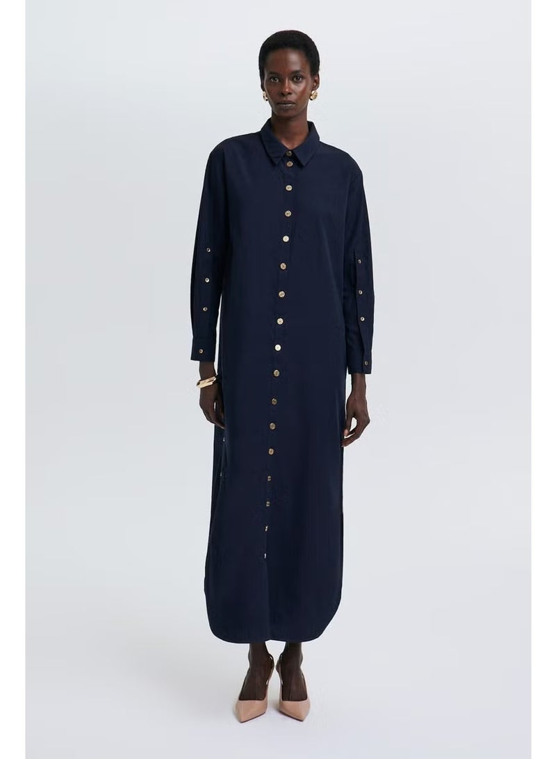 Touche Poplin Dress with Button Detail - Image 1