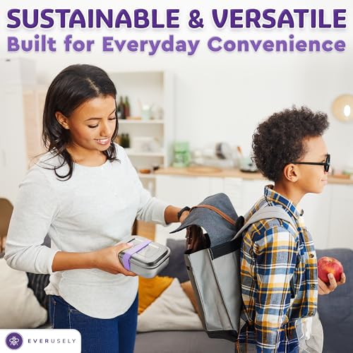 Everusely - Bento Box - Lavender, 27oz / 0.8 L - Stainless Steel Lunch Box with Leakproof Condiment Container - 3 Compartment Snack Organizer for On the Go Meals - Freezer & Dishwasher Safe - Image 3