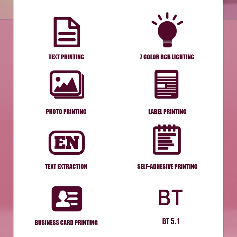 Mini Pocket Thermal Instant Photo Printer 7-Color LED Light Label Maker Machine BT Wireless Connect Compatible with Android or iOS APP Support Receipt Label Memo Sticker Notes Lists Scrapbook DIY - Image 5