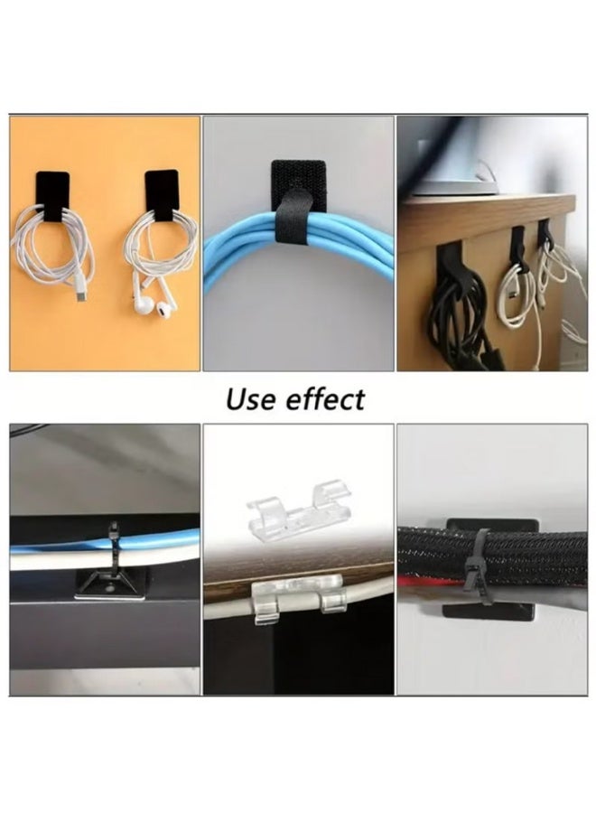 Management storage kit: 7 TPR cable clips, 4 black cable sleeves, 10 black cable retainers, 20 small black blocks, 10 small transparent double hooks, 8 long cable fixers, 6 colourful cat-shaped cable straps, 10 large black adhesive Velcro strips, 100 Black nylon short cable strap, 1 3-metre-long Velcro strip. It is used for TV, office, car, desk and home. - Image 3