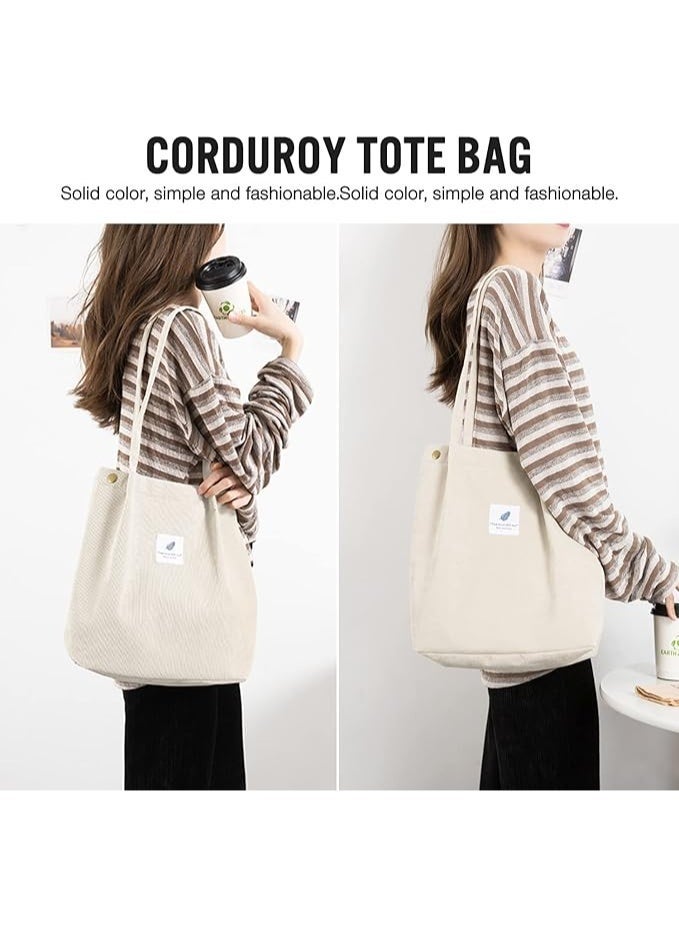 Women Tote Bags Grocery Shoulder Bag Corduroy with Inner Pocket for Work Beach Lunch Travel Shopping Shopper Handbags - Image 3