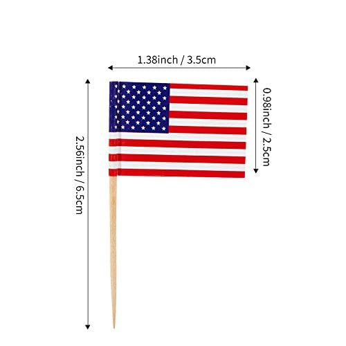 JAVD CYPS 100 Pcs USA American Flag US Toothpick Flags, Small Mini Stick Cupcake Toppers US Flags,4th of July,Veterans Day,Country Picks Party Decoration Celebration Cocktail Food Bar Cake Flags - Image 3