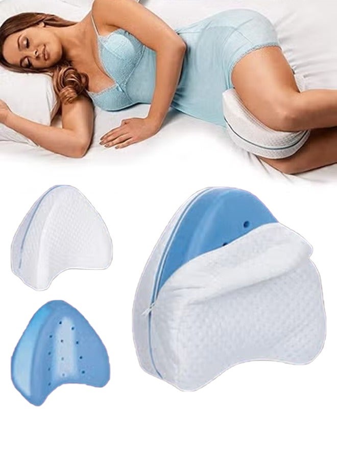 DUNISO Leg pillow，Leg & Knee Foam Support Pillow，Memory Foam Cushion Knee Support Pillows，Soothing Pain Relief for Sciatica, Back, Hips, Knees & Nerve Pressure Relief，Detachable and Washable Pillowcase，White - Image 1