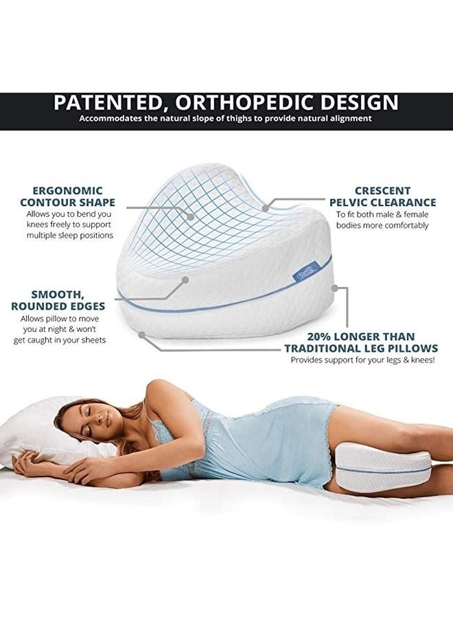 DUNISO Leg pillow，Leg & Knee Foam Support Pillow，Memory Foam Cushion Knee Support Pillows，Soothing Pain Relief for Sciatica, Back, Hips, Knees & Nerve Pressure Relief，Detachable and Washable Pillowcase，White - Image 3