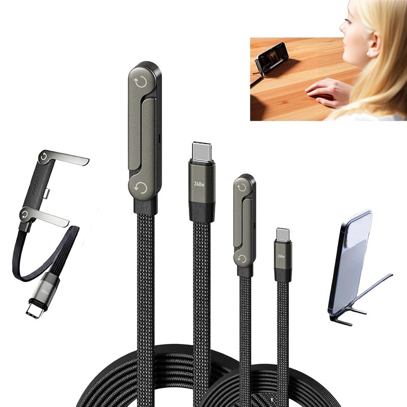Yaslayp Invisible Holder Charger Cable with Stand,Type-C to Type-C,240W PD Fast Charging Cable with 360Â° Adjustable Metal Stand,2 in 1 Invisible Holder Charger Cable with Stand for Desk, Gaming (2PC) - Image 1