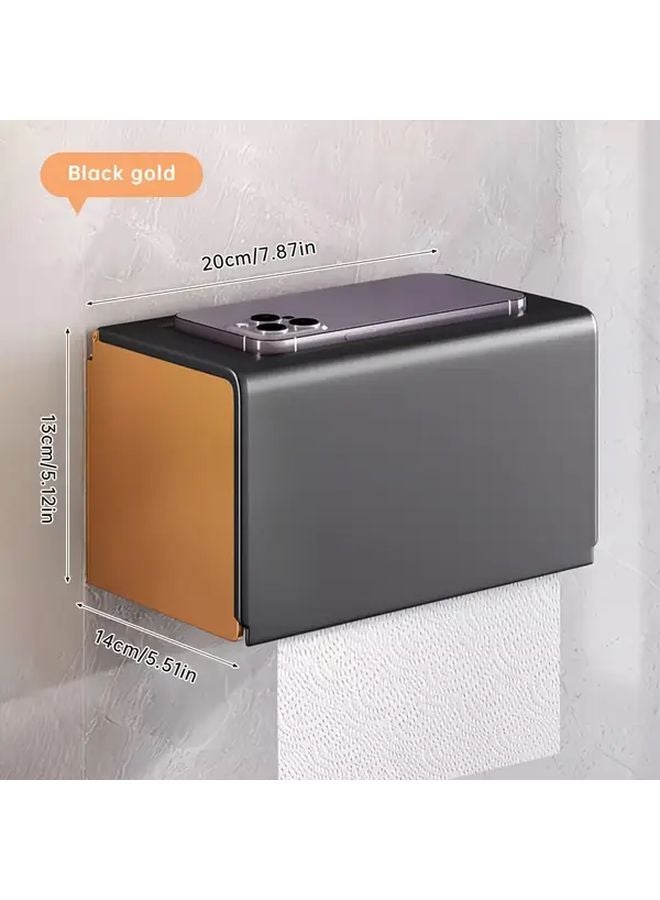 صندوق المناديل المعلق على الحائط باللون الأسود الذهبي حامل ورق المناديل بدون حفر مينيماليست حديث - Image 1