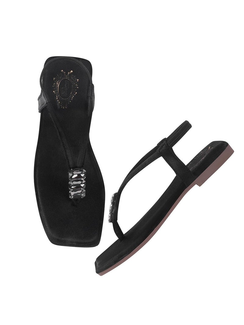 Shoetopia Women's SND-131 Flat Sandal-8 Kids UK (SND-131-Black)-EU41 - Image 1