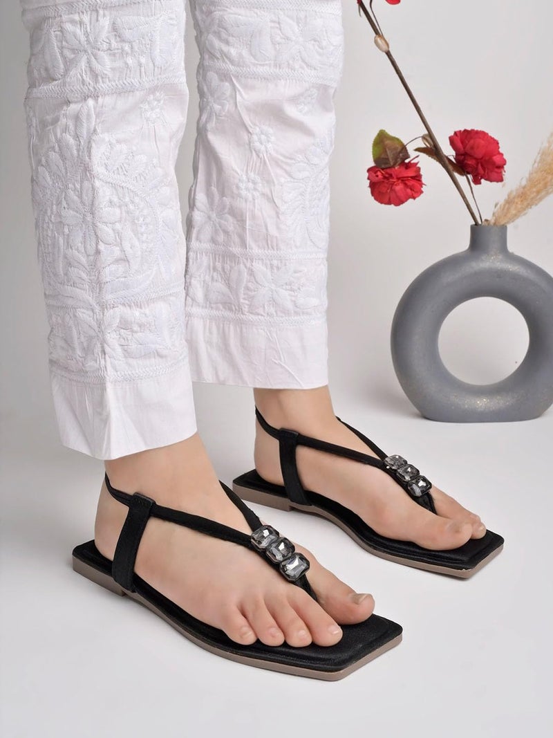 Shoetopia Women's SND-131 Flat Sandal-8 Kids UK (SND-131-Black)-EU41 - Image 4