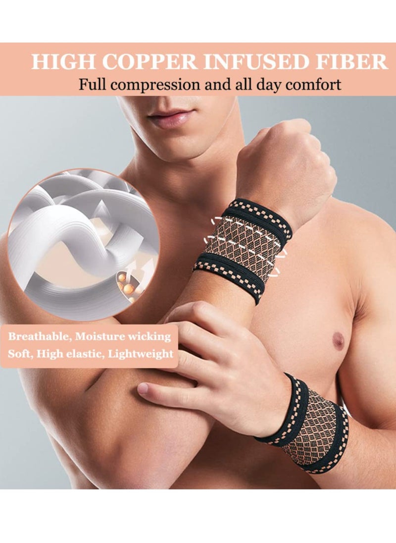 Generic - Copper Compression Wrist Sleeves for Tendonitis and Arthritis Support Comfortable Breathable Elastic Braces for Men and Women Workout Recovery - Image 1